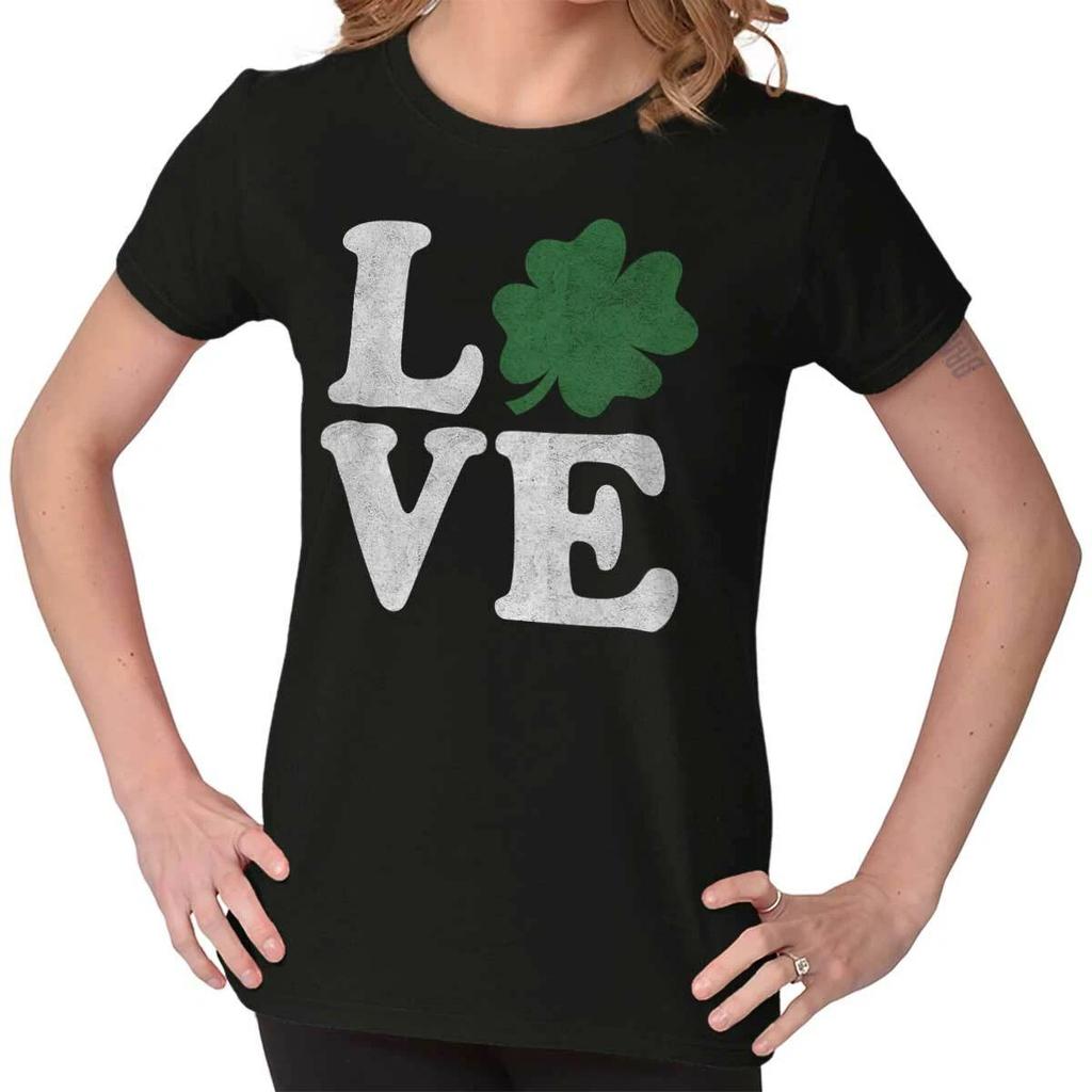 St Patrick's Day Love Lucky Four Leaf Clover Womens Top Junior Graphic Tee