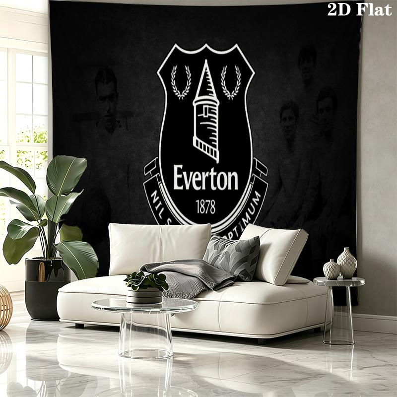 Everton F.C Football Club Glossy Shield Tapestry, Soccer Team Crest Pattern Wall Hanging for Fan Room