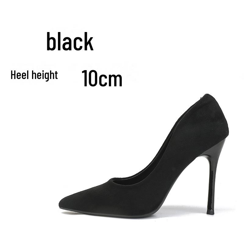 2024 Popular New Women's High Heel Black Stilettos In Suede, Perfect for Autumn and Winter Fashion.