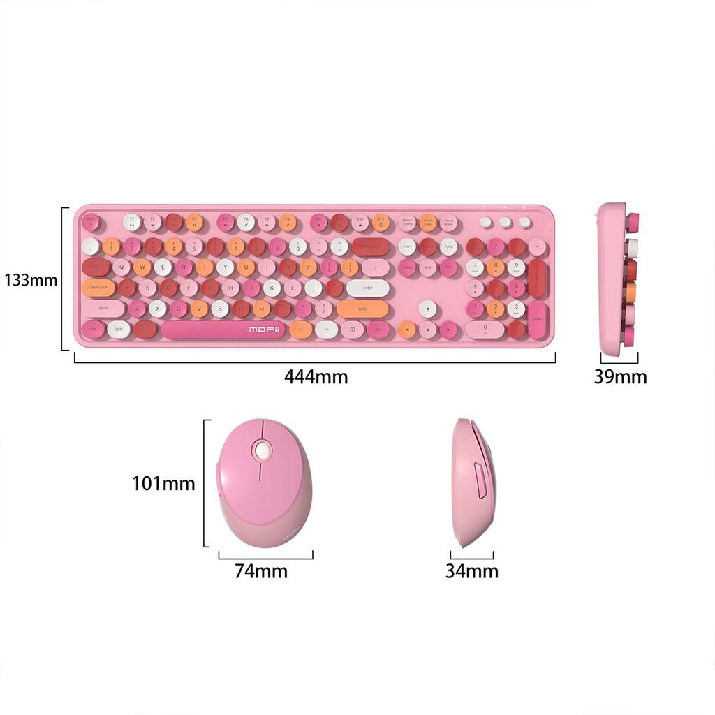 Mofii Sweet Wireless Retro Round Keyboard Mouse Combo Ergonomics 104 Key Compatible Multiple Systems For Laptop Game Office Work