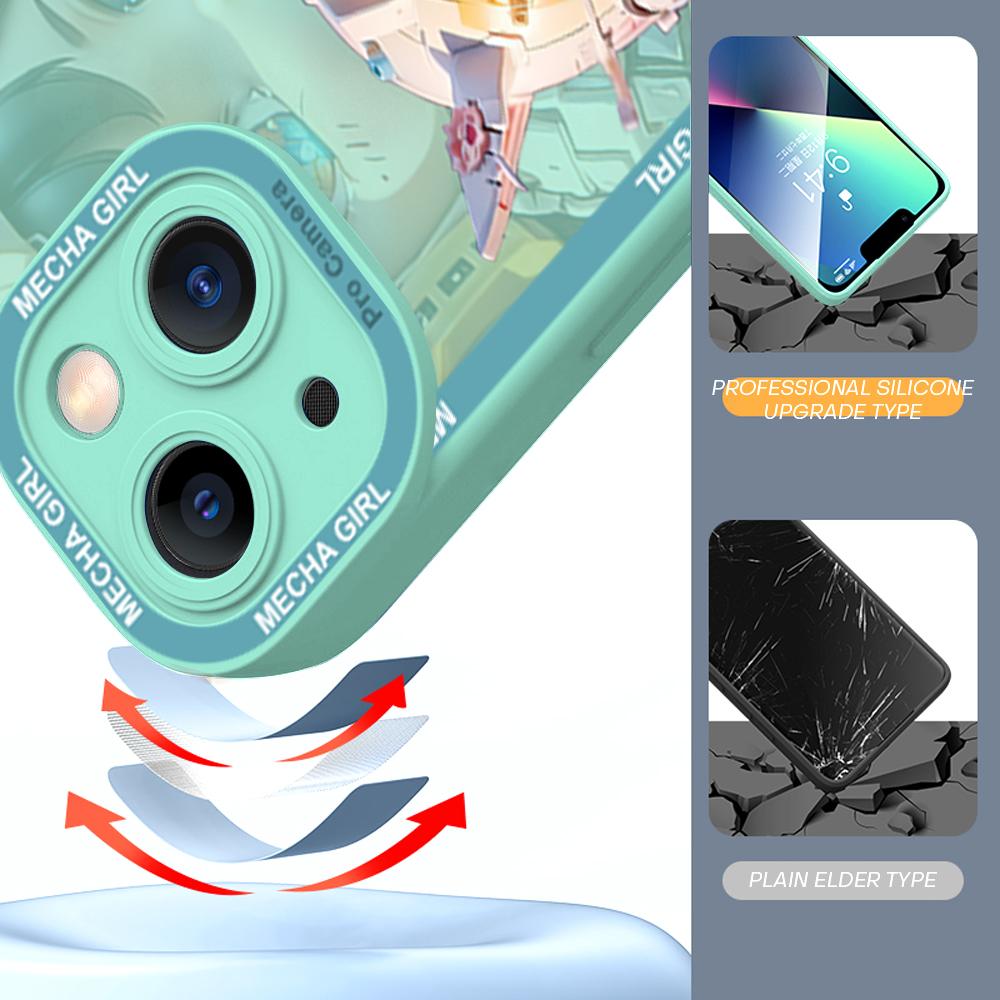 Cute Cartoon Girl Square Frame Phone Case for iPhone 13 Pro 12 Mini 11 6 6s 7 8 Plus Samusng Vivo Soft TPU Shockproof Cellphone Back Cover Cases