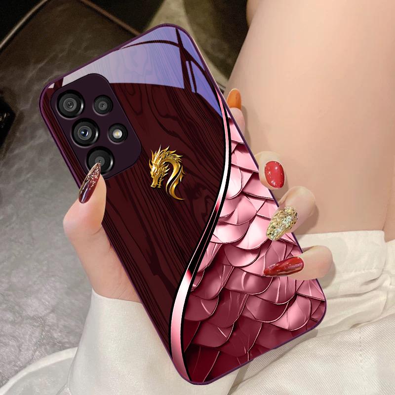 Чехол для телефона из закаленного стекла для Samsung Galaxy S10 4G S20 11E 30 S21 21Fe 22 Pro S23 Ultra 5G S8 S9 Plus Золотой с чешуей дракона