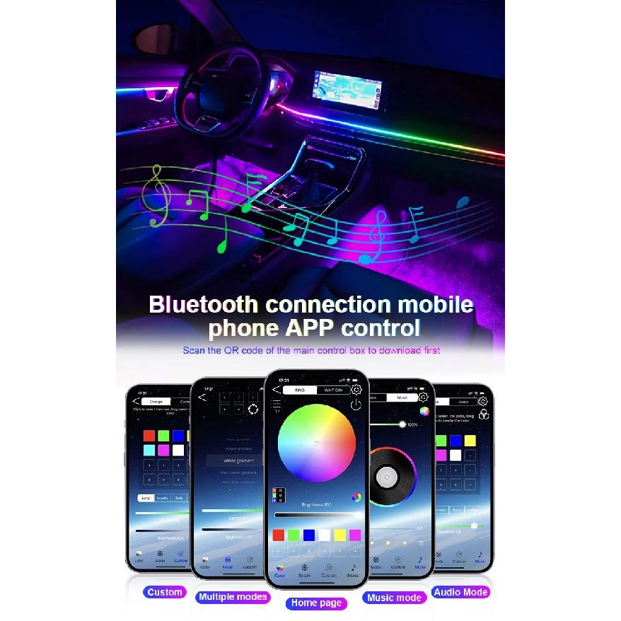 22 in 1 Symphony Car Ambient Light RGB 64 Color Universal LED Interior Hidden Acrylic Strip Light Decoration Atmosphere Lamp APP