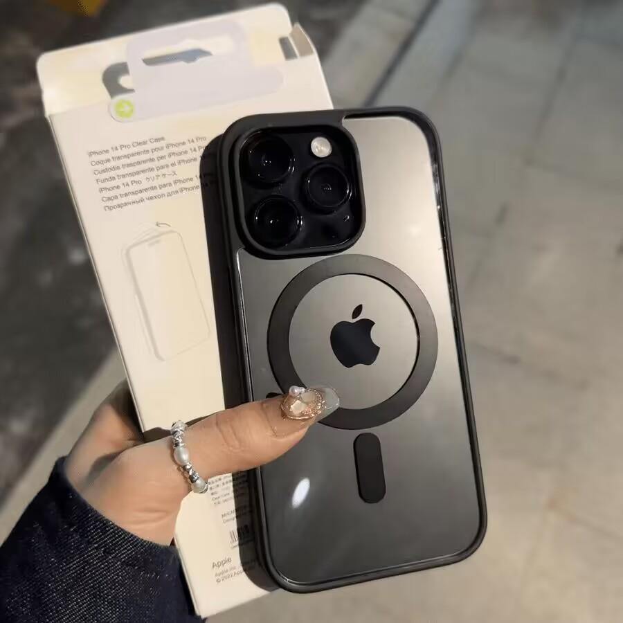 Титаново-серый магнитный прозрачный чехол для iPhone 15 14 13 12 11 Pro Max Plus Magsafe автомобильный противоскользящий чехол для беспроводной зарядки