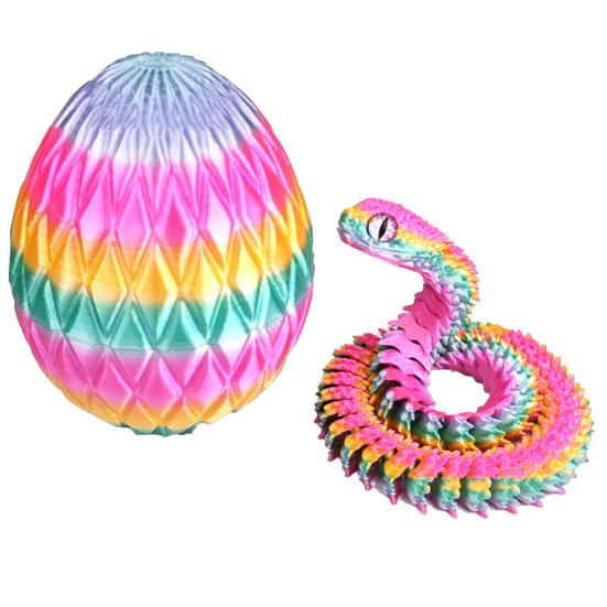 Яйцо змеи с напечатанной на 3D-принтере змеей внутри Подвижные суставы Фигурка змеи Шарнирная змея Настольная игрушка-непоседа Украшение Орнамент