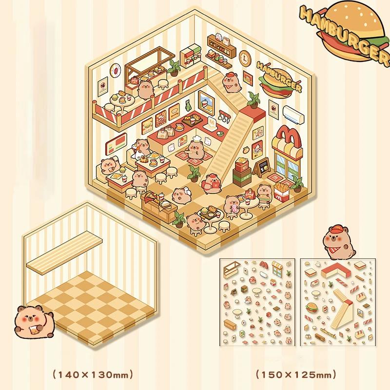 1 комплект креативных 3D-наклеек для симуляции кабины, милые мультяшные наклейки ручной работы для ландшафтного дизайна, наклейки для укладки сцен