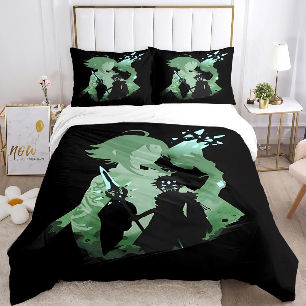 Genshin Impact Print Комплект постельного белья из трех предметов Модные изделия для детей и взрослых для кроватей Пододеяльники Наволочки Комплект постельного белья