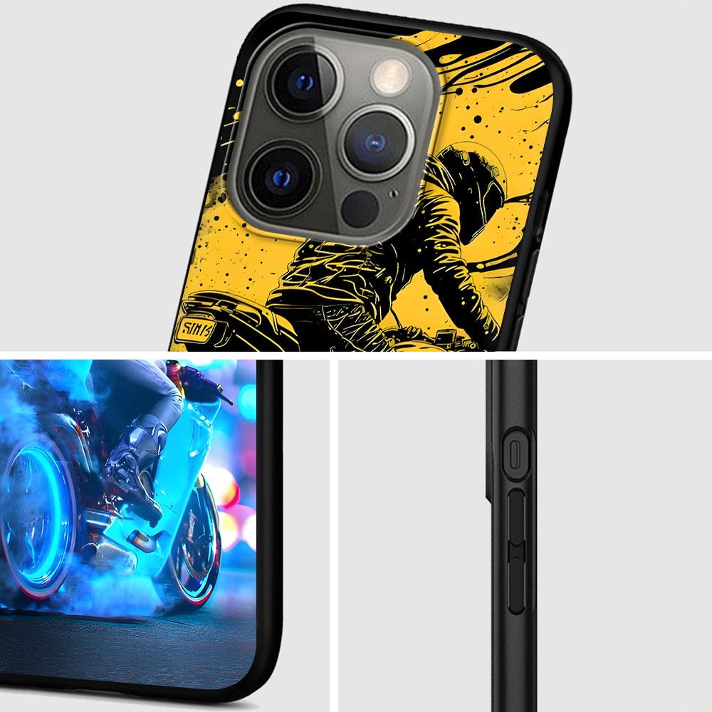 Мотоциклетный чехол для Apple iPhone 14 11 7 SE 2020 8 X XS 13 12 Mini XR 15 Pro Max Силиконовый Черный Мягкая Накладка на Телефон