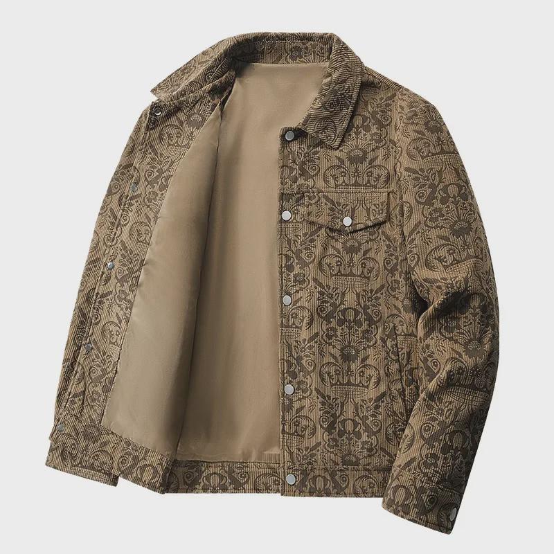 Men's Trendy Corduroy Jacket: Lapel, Full-Print, Spring/Autumn Casual Wear