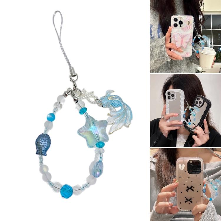 Colorful Beaded Keychain for Mobile or Camera Dolphin/Carp Pendant Keyring Charm