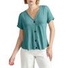 Women's Fashion Short-sleeved V-neck Solid Color Top Casual Button T-shirt