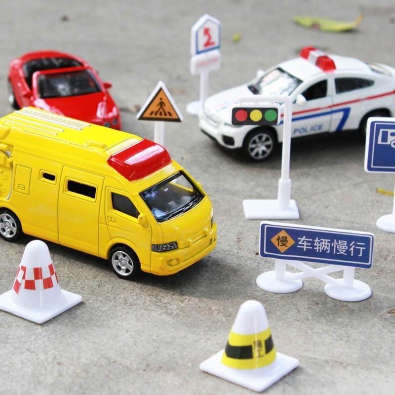 56 Pcs/set of Children DIY Model Scene Toy Sign Road Sign Roadblock Traffic Sign