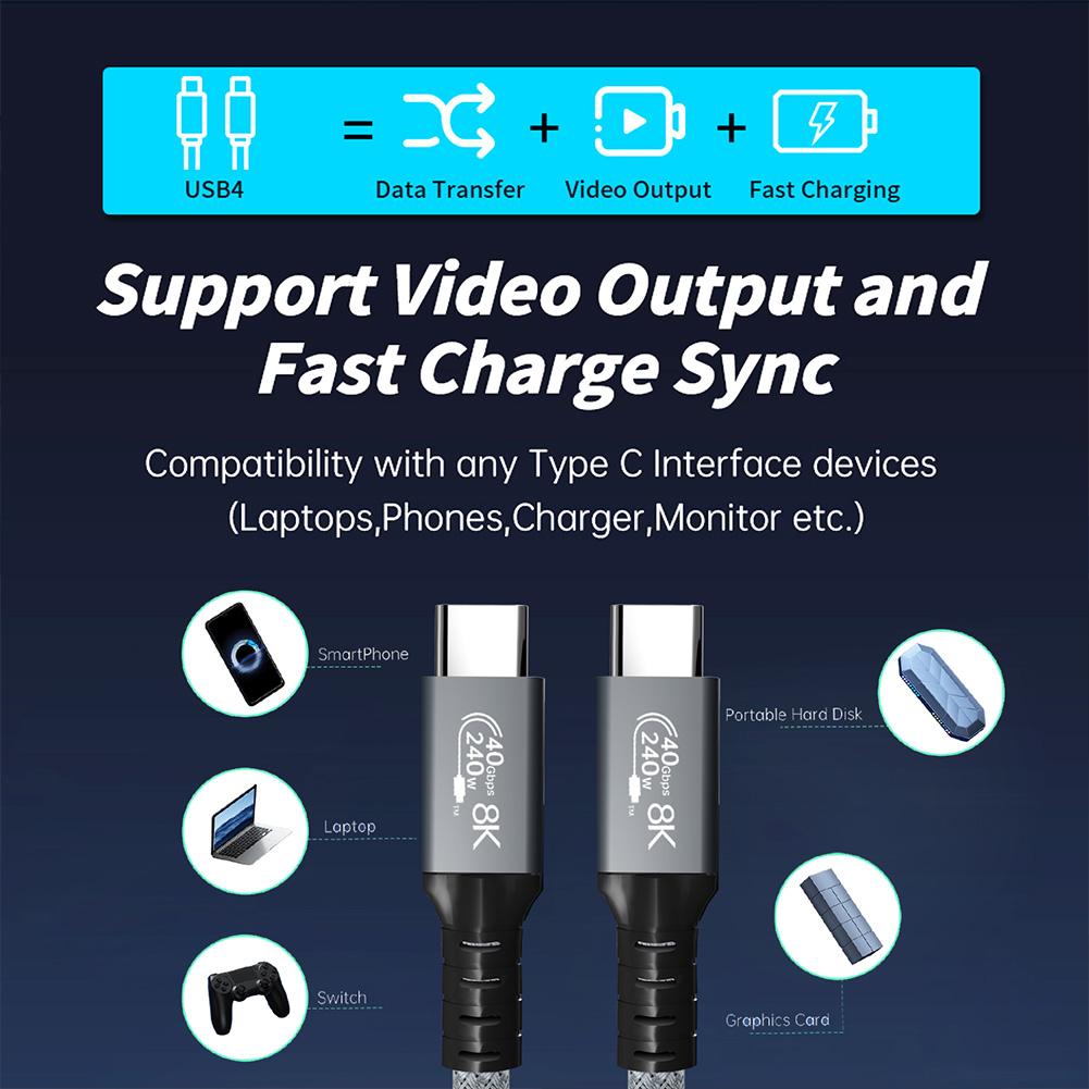 Кабель для передачи данных USB 4.0, совместимый с 4-мя Type-C, двусторонний, 8K, 40 Гбит/с, PD 240 Вт, кабель для быстрой зарядки