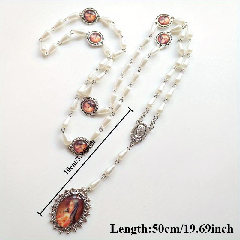 Seven Sorrow White Plastic Rosary Necklace Virgin Pendant for Men Women Religious Jewelry Rosary Necklace
