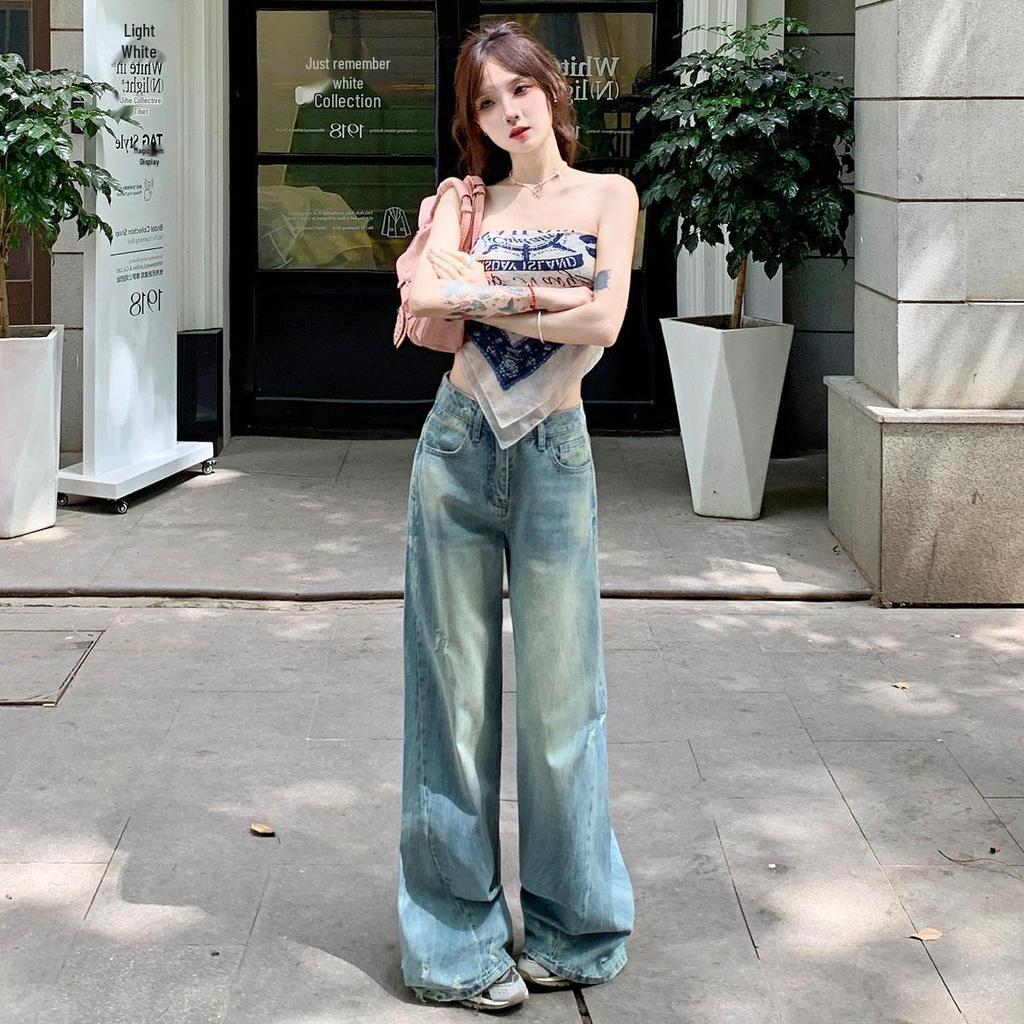 Autumn Women’s Mid-Low Waist Wide Leg Flare Jeans - Loose, Slimming, Ripped, Straight Micro Flare Pants