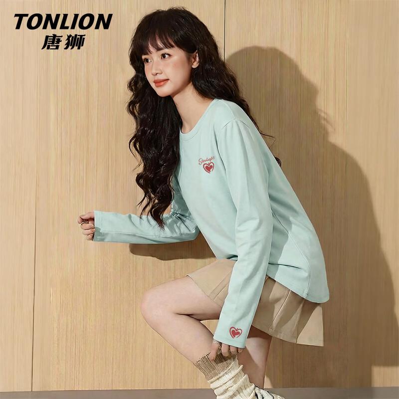 Женская футболка TonLion из чистого хлопка с принтом в виде сердца, с длинным рукавом
