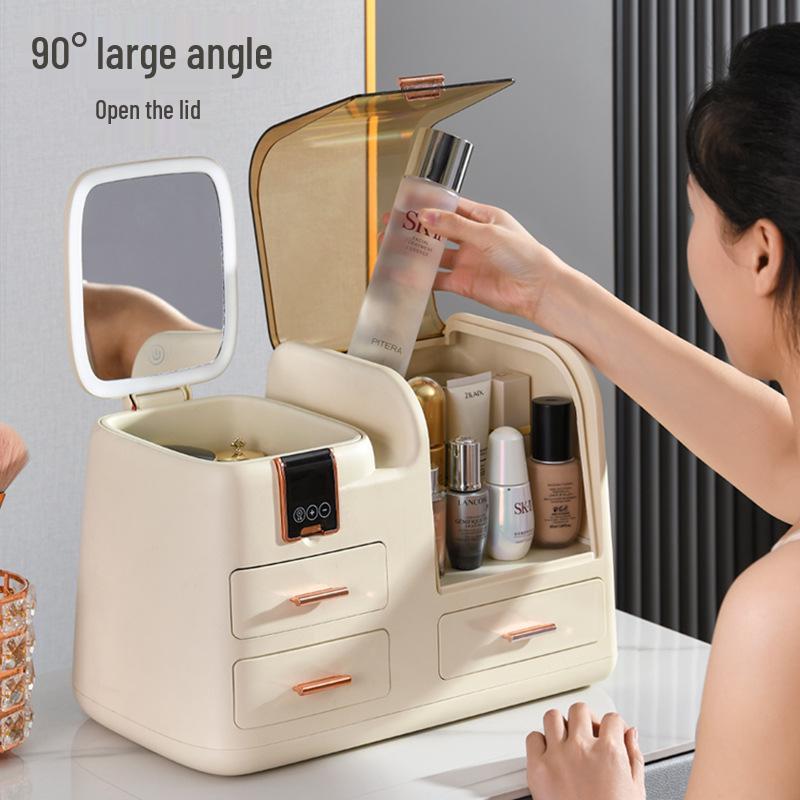 Высококлассное светодиодное зеркало, косметический органайзер для хранения средств по уходу за кожей и демонстрации помад