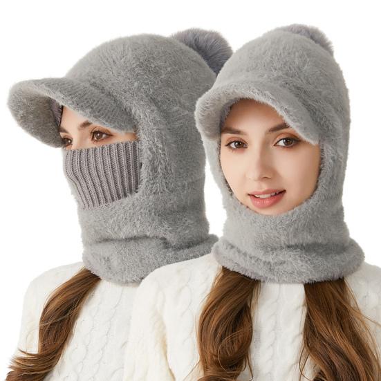 Зимняя велосипедная шапка со встроенным защитным экраном для лица и утеплителем для шеи с короткими полями, ветрозащитный толстый плюшевый шарф с полной защитой для улицы, головной убор для холодной погоды