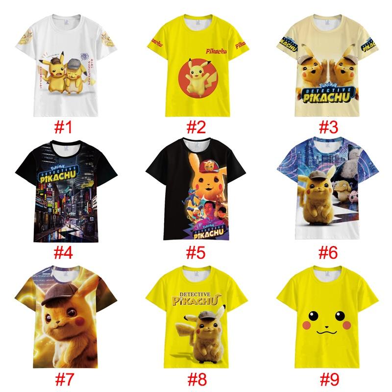 Pokemon Detective Pikachu Tshirt 3d Print Short Sleeve Cosplay Costume Tee Tops