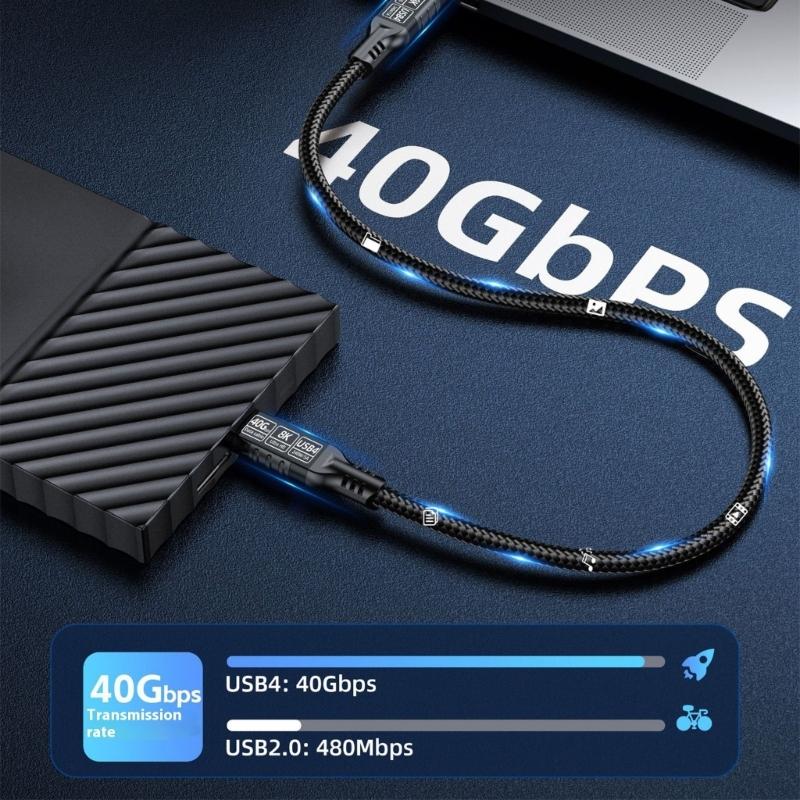 Удлинительный кабель USB C с поддержкой видео 8K@60Hz, зарядки 240 Вт, передачи данных 40 Гбит/с, плетеный кабель USB 4 для устройств Type C
