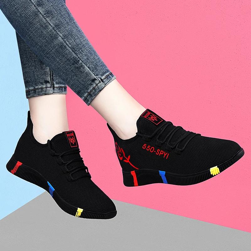 Women's Vulcanize Shoes New Arrival Fly Woven Air Mesh Casual Breathable Sneakers Korean Style Thick-Soled Daddy Shoes