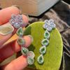 Mori Summer Fresh Apple Green Zircon Earrings Camellia Flower Earrings Supply