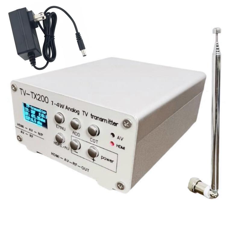 TV-TX200 VHF UHF Home Analog TV Signal Transmitter Support HD/AV Input Analog TV Transmitter with Telescopic Antenna