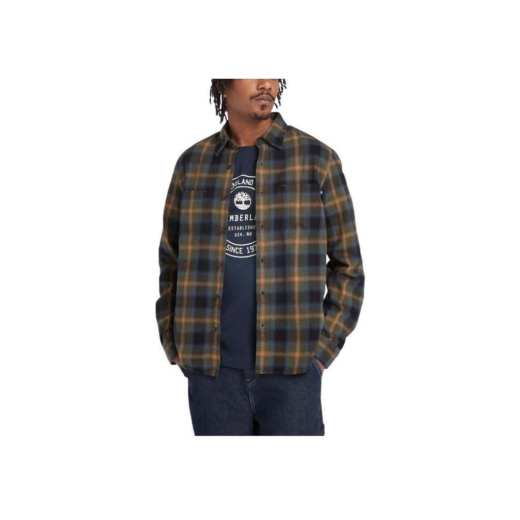 Timberland Outdoor Comfortable Durable Fashionable Plaid Print Casual Long Sleeve Shirt Men Shirts Black Green A28XB-U36