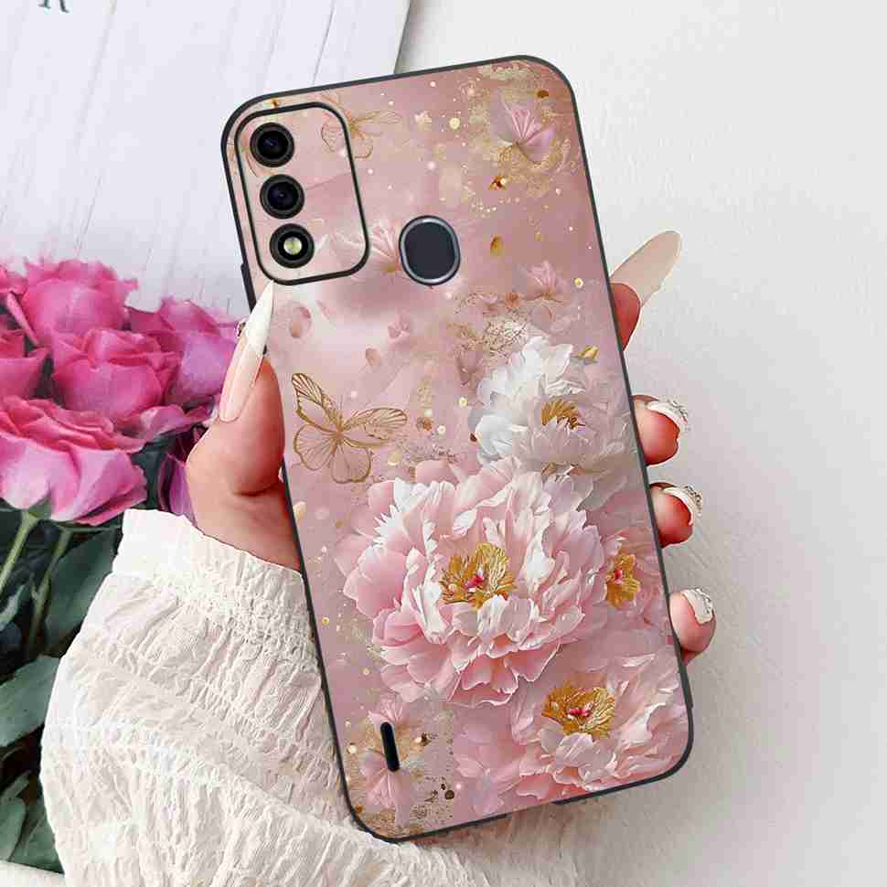 For Itel A48 6.1" Case Fashion Painting Soft Silicone TPU Black Cover For ITEL A48 itel a48 Popular Design Flowers Phone Cases