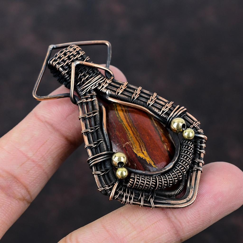 Red Snakeskin Jasper Pendant Copper Wire Wrapped Pendant Original Gemstone Jewelry Handmade Pendant Copper Wire Wrap Jewelry Gift For Mother