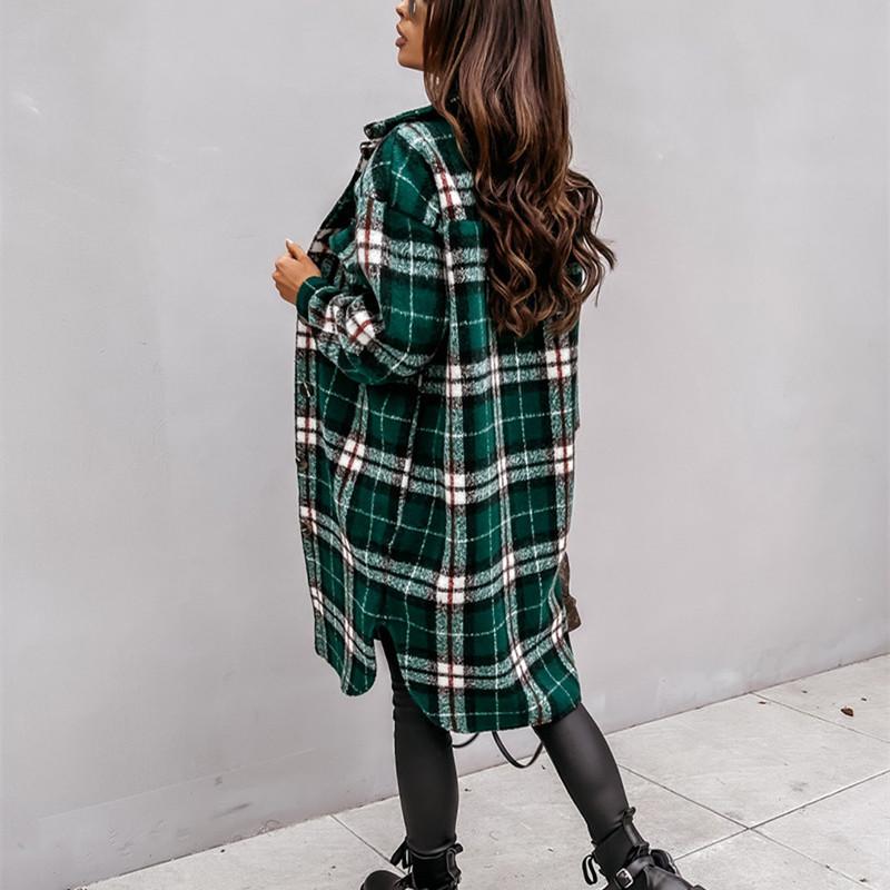 QICED Women's Fashion Casual Autumn Winter Plaid Print Long Sleeve POLO Neck Cardigans