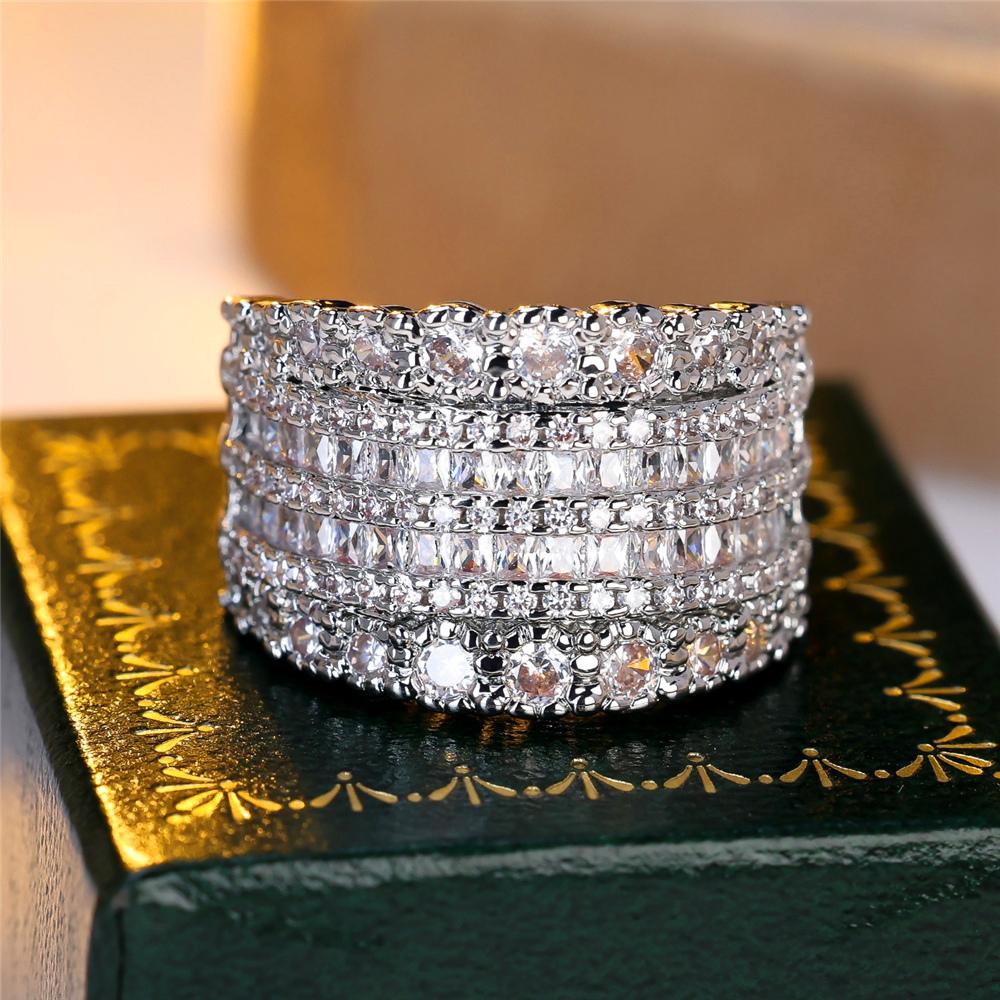 Vintage Female White Crystal Jewelry Cute Silver Color Wedding Rings For Women Luxury Engagement Valentines Day Gift