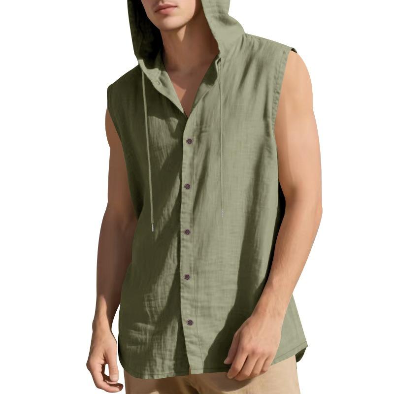 MGHR Men's Vintage Casual Solid Color Print Autumn Spring Sleeveless Hooded Jackets & Coats