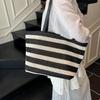 Black and White Striped Shopping Bag Lazy Wind Tote Bag Simple Woven Large-capacity Shoulder Commuter Bag
