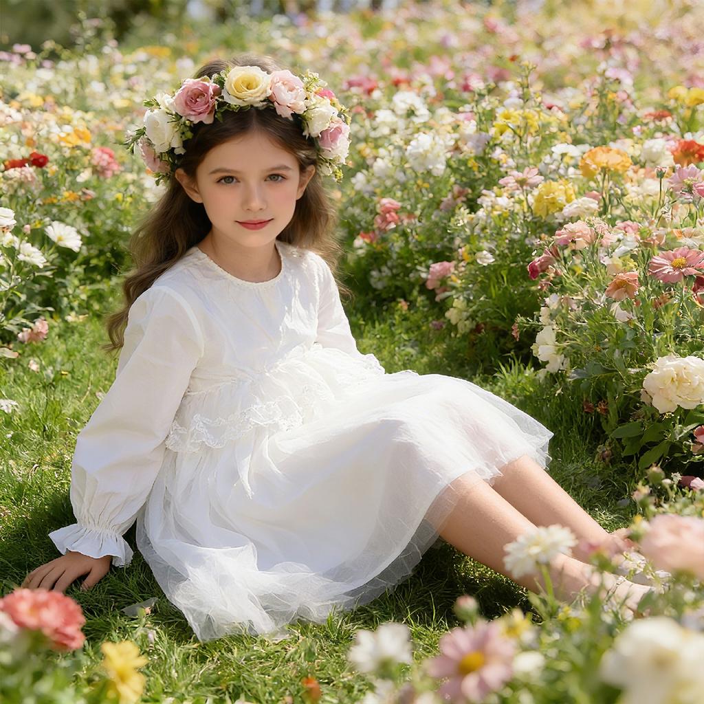 Girls' Dress Spring New Mid to Large Children's Solid Color Casual Skirt Spring and Autumn Splicing Mesh Princess Skirt