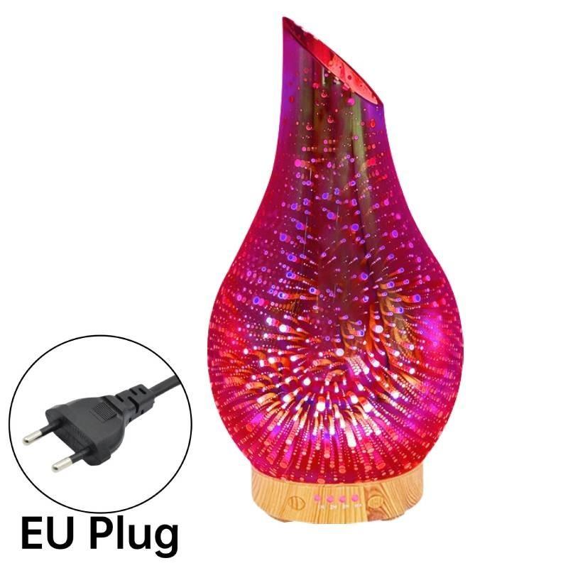 Креативный 3D Стеклянный Ультразвуковой Увлажнитель Холодного Пара с Текстурой Дерева для Дома 7 Цветов Ночник Диффузор Эфирных Масел Форма Вазы