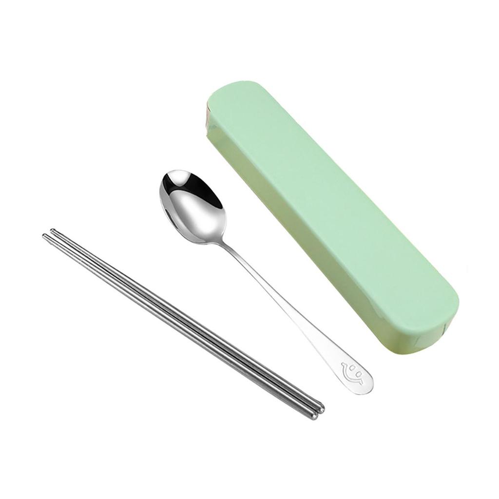 2 шт. портативный набор палочек для еды ложек из нержавеющей стали для студентов с ящиком для хранения узор розовый