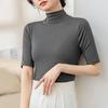 Summer Tops Turtleneck Solid Color Half Sleeve Slim Fit Smooth Wear