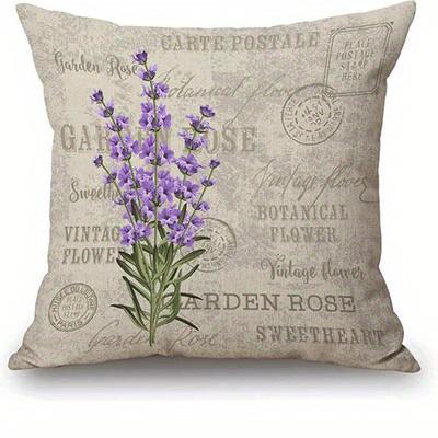 Short Plush Material Pillowcasehome Decor Vintage Lavender Flowers Pillowcase Design Pattern Cushion Cover Suitable For Sofa Bed