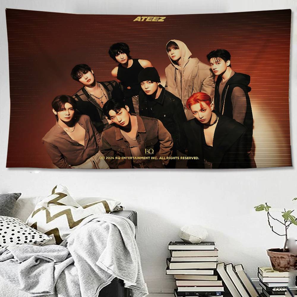 1pc Classic KPOP Hot Aateez Singer Hippie Wall Hanging Tapestries Art Science Fiction Room Home Decor Kawaii Room Decor