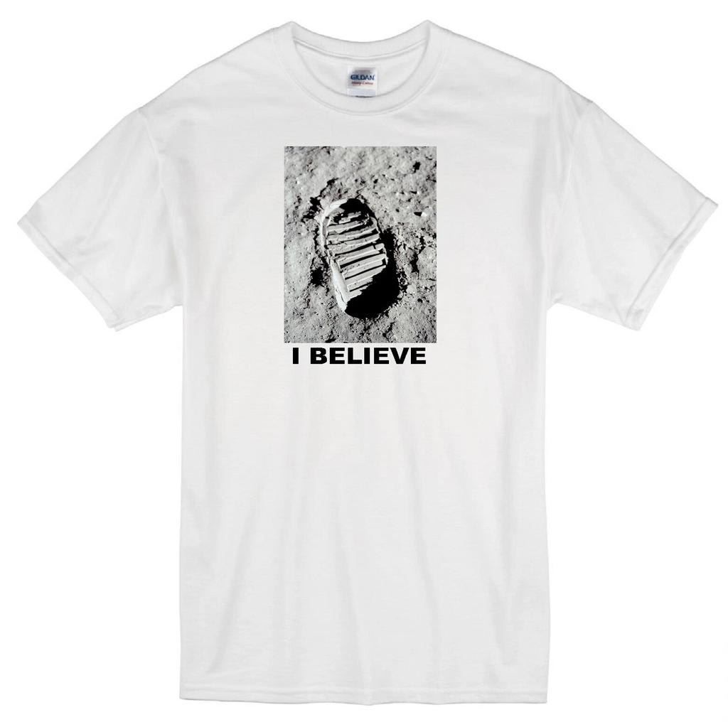 FOOTPRINT ON MOON I BELIEVE NEIL ARMSTRONG JULY 20 1969 ASTRONAUT WHITE T-shirt Tops Tees Unisex