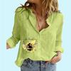Женская модная блузка на пуговицах, женская свободная хлопковая льняная рубашка с длинным рукавом и принтом