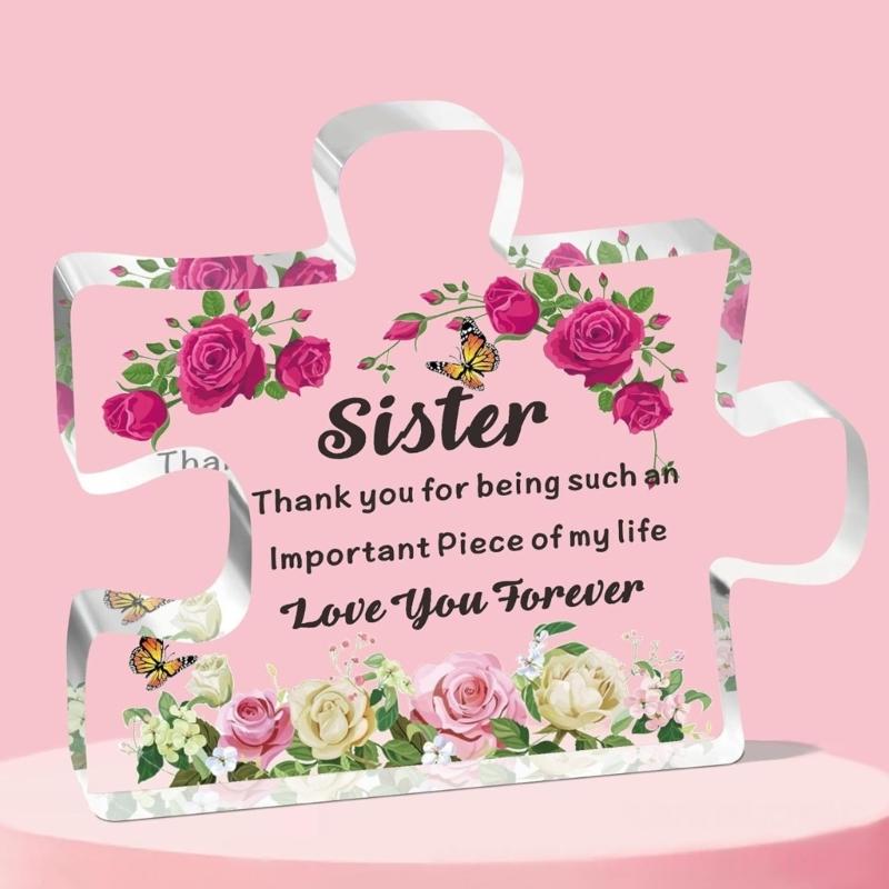 Gifts for Mom Unique Mothers Day Engraved Acrylic Puzzle-Shape Plaque Desk Decoration Gift for Mom Birthday Christmas