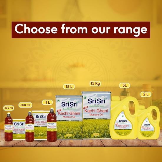 Sri Sri Tattva Масло горчицы премиум-класса Качи Гани в пакетике | 1 л | Натуральное, без холестерина | Без масла аргемоны | Обогащено витаминами А и D