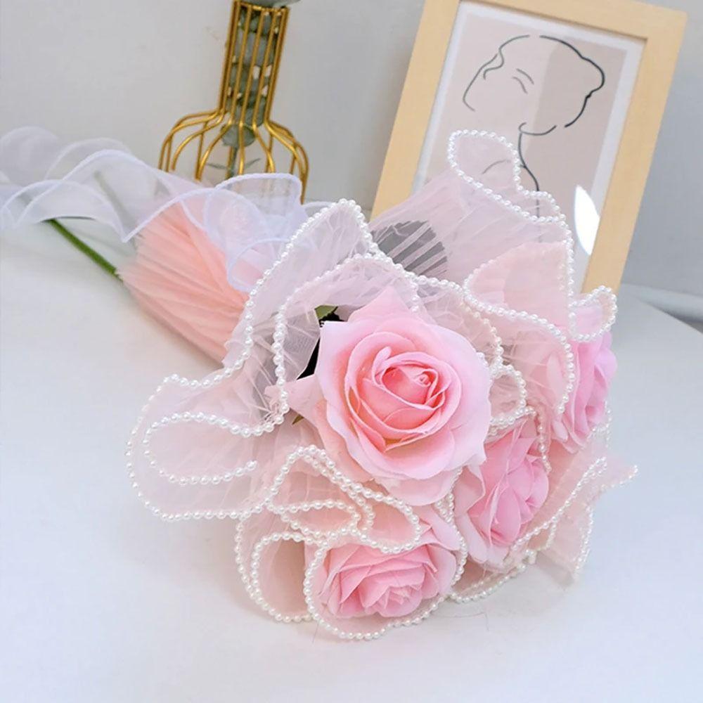 1Pcs Wave Yarn Flower Wrapping Cloth Pearl Lace Gift Packaging Paper  for Valentine's Day Wedding