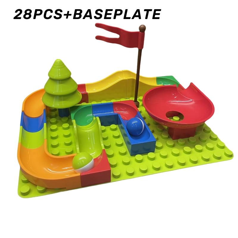 Non-Toxic 28Pcs Big Marble Race Run Maze Ball Track Building Blocks Funnel Slide Assemble Bricks With Baseplate Compatible Blocks Toy