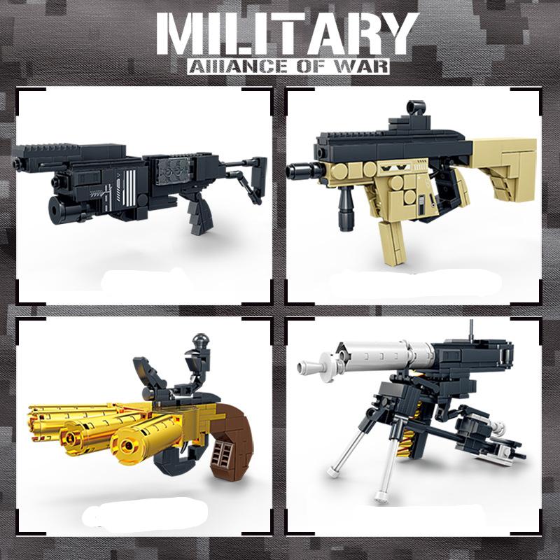 880PCS Submachine Gun Left Wheel Grenade Rifle Model Decoration Children's Boy Chinese Building Block Assembly Toy Gift NO BOX