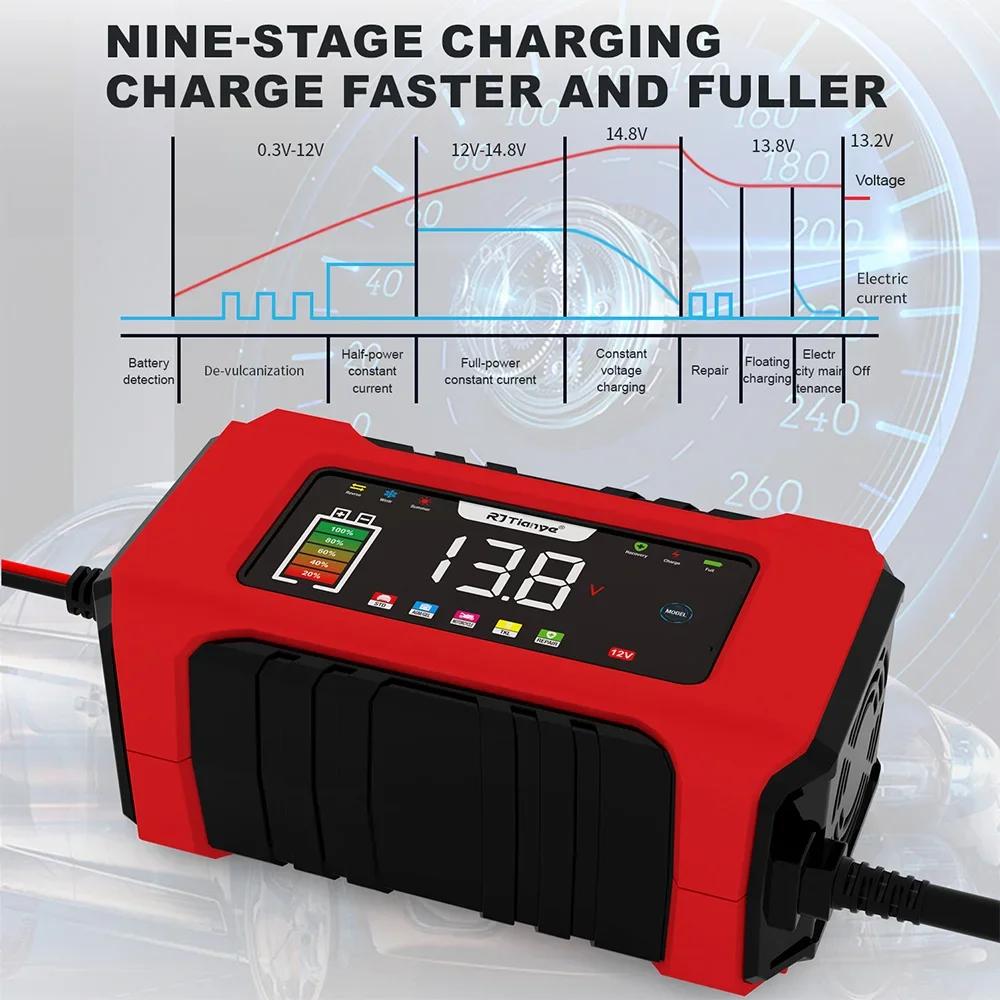 Автомобильное зарядное устройство для аккумулятора 12 В, полностью автоматическое, 6 А, быстрая зарядка, цифровое зарядное устройство для автомобильного аккумулятора, импульсный ремонт для AGM GEL WET свинцово-кислотных
