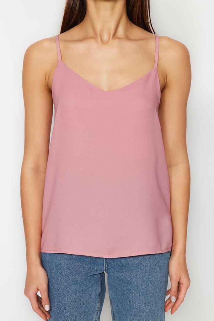 Women's Fashion New Blouse Black Basic Strap Woven Blouse