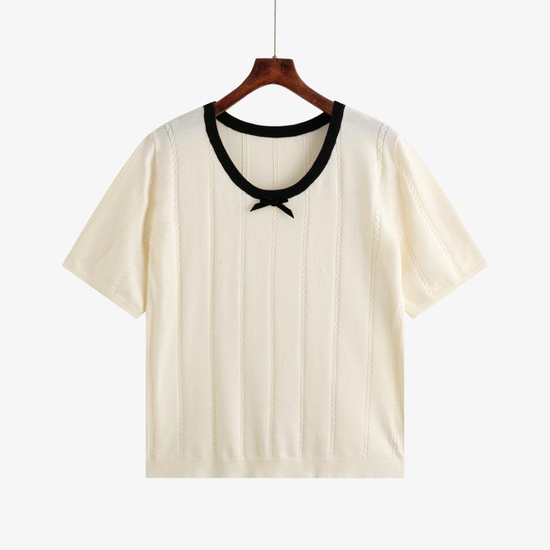 Плюс Размер Женский Летний Круглый Вырез Дизайн Feel Color Трикотажный Свободный Короткий Рукав Топ